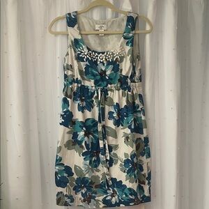 Liz Claiborne Floral Mini Dress - Teal and White